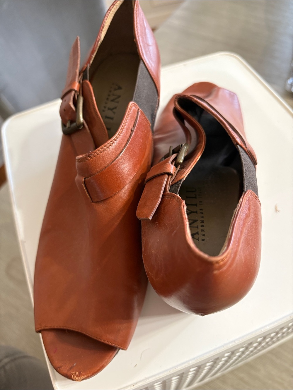 Anyi Lu Women's Open-Toe Leather Slingback in Rust Brown